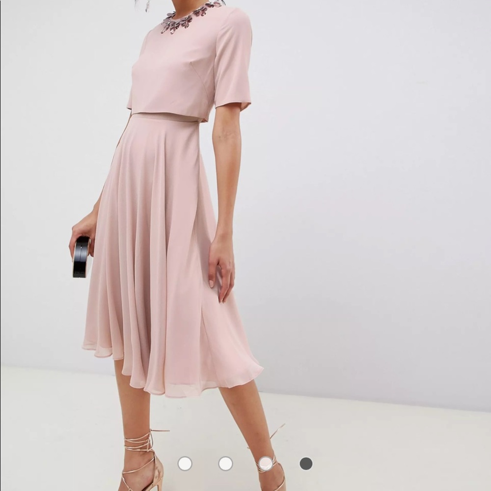 midi dress with 3D embellished neckline